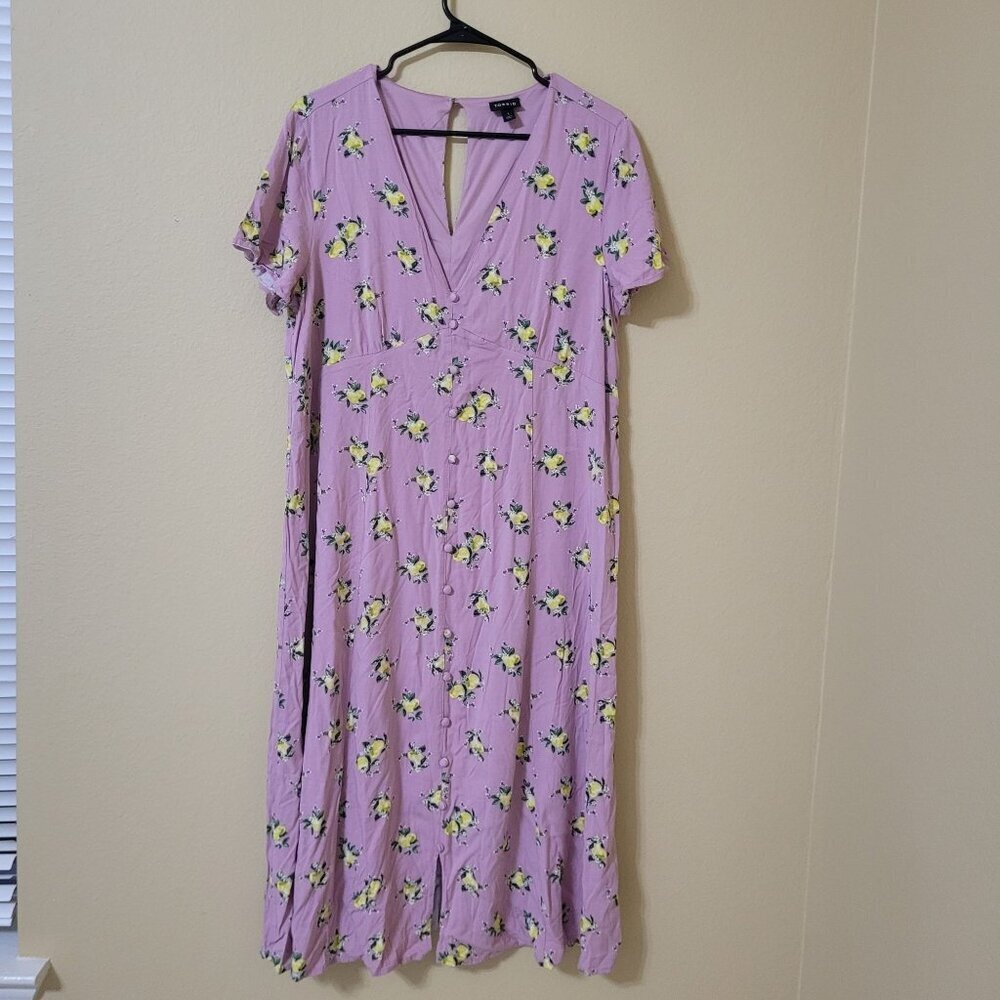 Torrid Purple Floral Midi Dress SZ‎ 1 Summer Beachy Cottagecore Artsy Festival